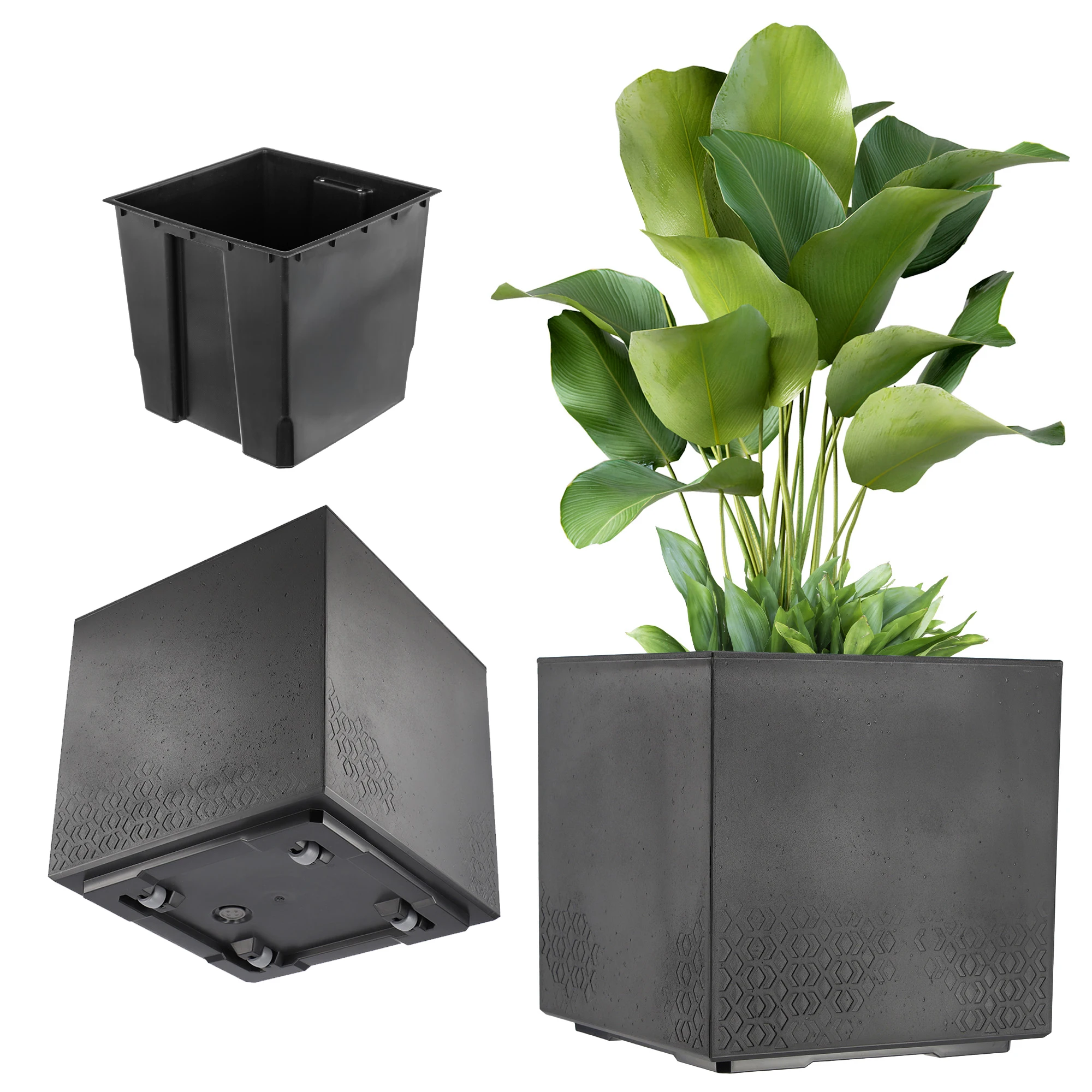 KADAX Bloempot Op Wielen Eco 40x40cm Zwart