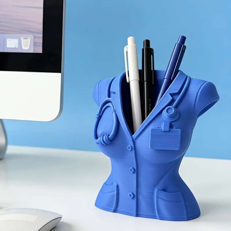 Unique Nurse Costume Shape Pen Container Creative Desktop Decoration Stationery Organizer Fit Medical Worker Daily Use