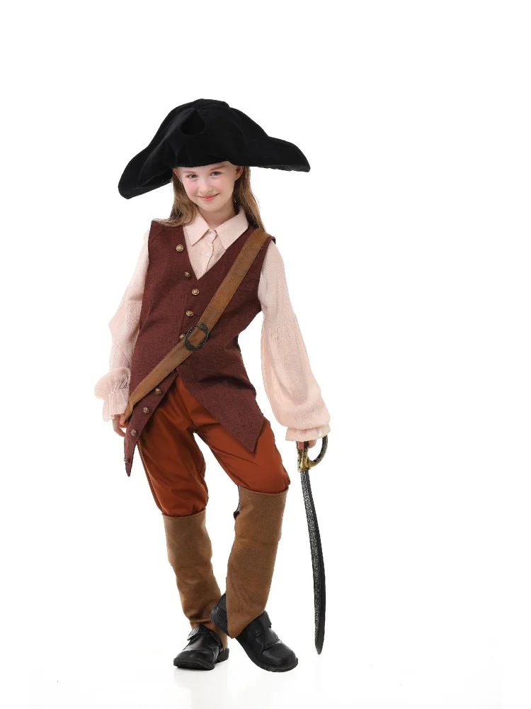 Erwachsenen-Vintage-Piratenkostüm, Gerüschte Bluse, Knopfweste, Schwarzer Dreispitz, Halloween-Bühnenauftritt, Ausgefallenes Outfit-Set – Detail 14