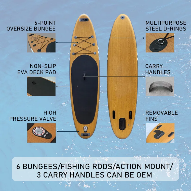 Drop Stitch PVC Inflatable SUP Board for Ocean Water, Factory Custom Stand Up Paddle Board Equipped with Pump and Fins