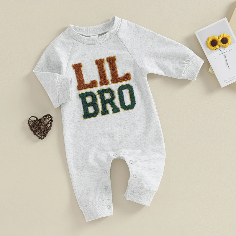 

Infant Boy Outfits with Long Sleeves and Round Neckline Featuring Embroidered Letters - Stylish Newborn Autumn