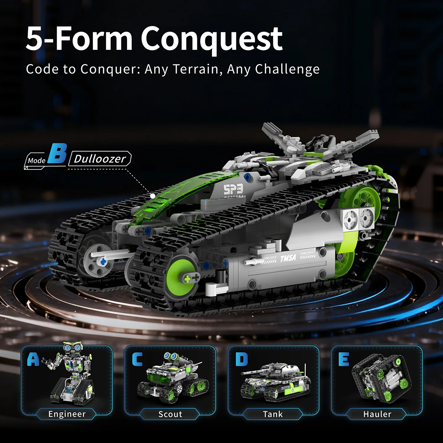 

Конструктор-робот 5-в-1: Программируемая модель танка на радиоуправлении с управлением через приложение, STEM-игрушка, подарок для ребенка