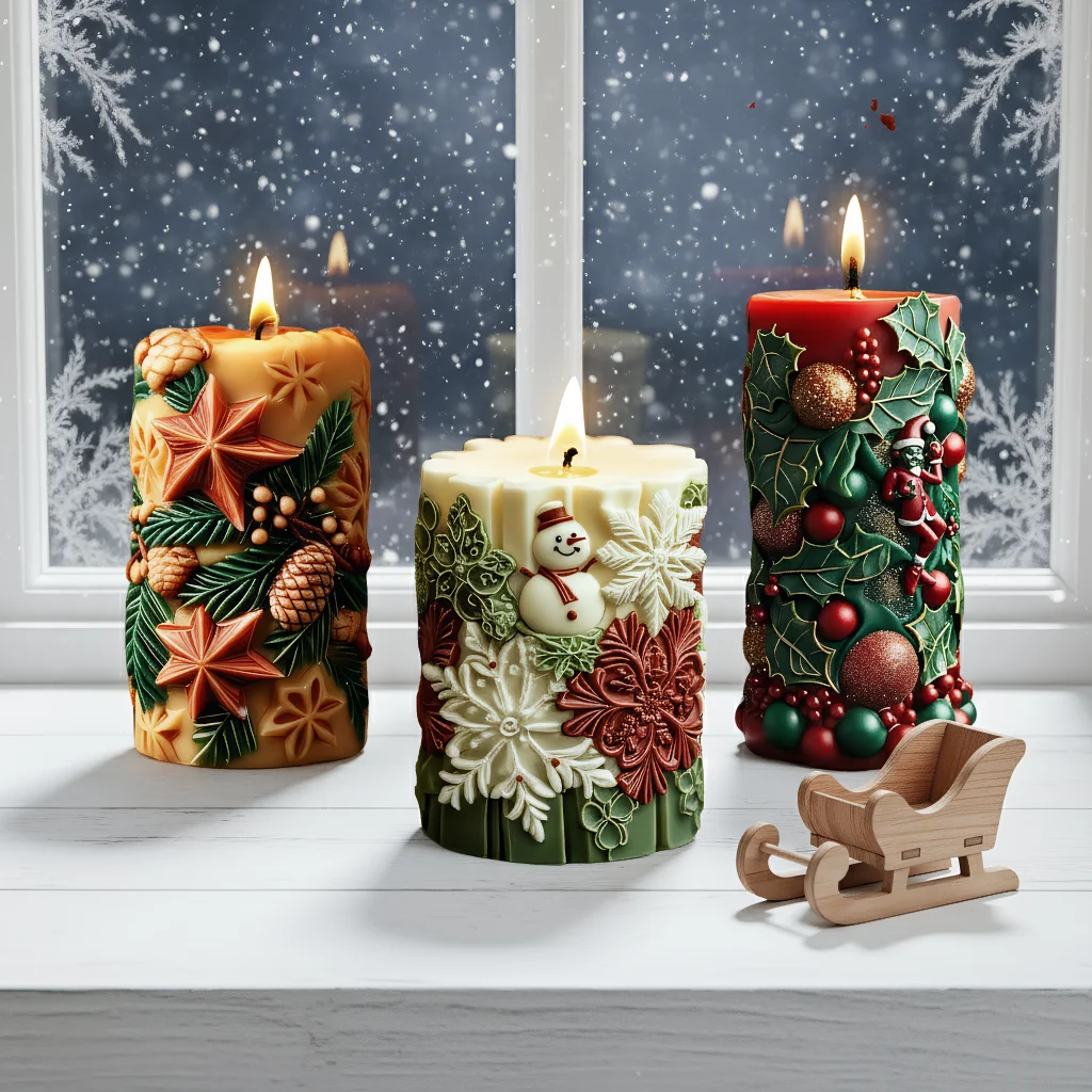

3D Christmas Silicone Candle Mold Xmas Decor Home Craft Gift Snowflake Tree Plaster Resin Molds Scented Candles Making Supplies
