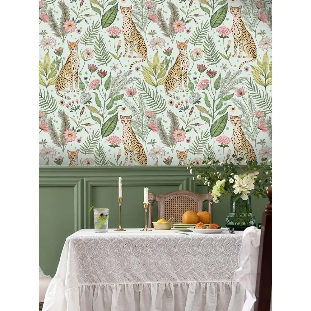 ورق جدران عتيق على شكل زهور الغابة الفهد - قابل للإزالة وصديق للإيجار للحمامات - ديكور حائط عتيق سهل التقشير واللصق #2