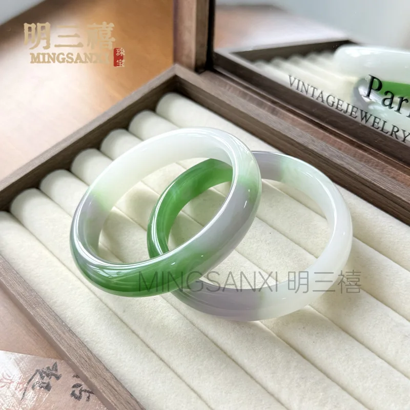 

Внешняя Монголия, нефритовый браслет с яркими цветочными узорами, браслет весеннего цвета, плоский браслет из зеленого стекла.