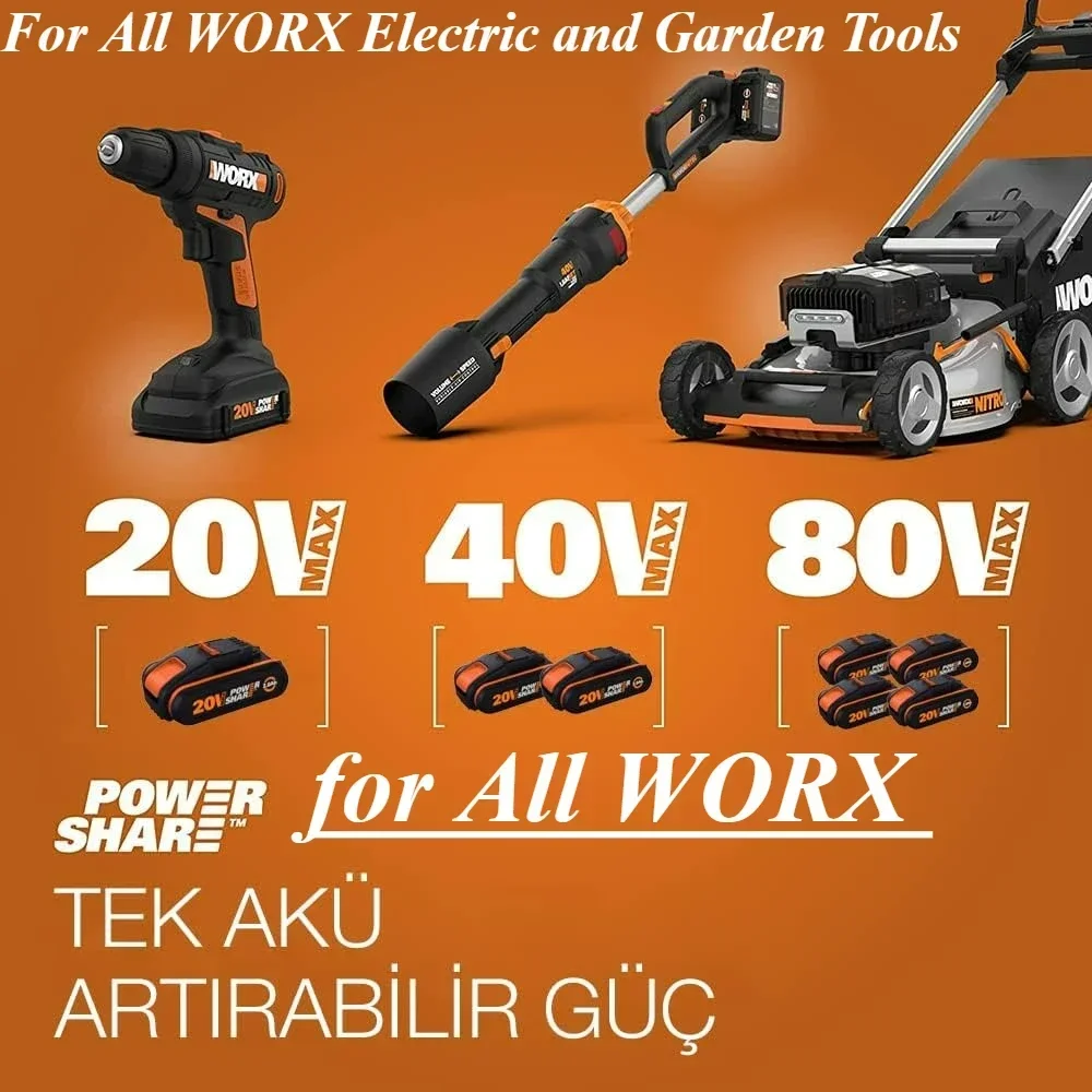 New WORX 20V 4.0Ah 6.0Ah 8.0Ah PowerShare PRO Li-ion Battery, Replacement Battery for WORX 20V Cordless Power Tools