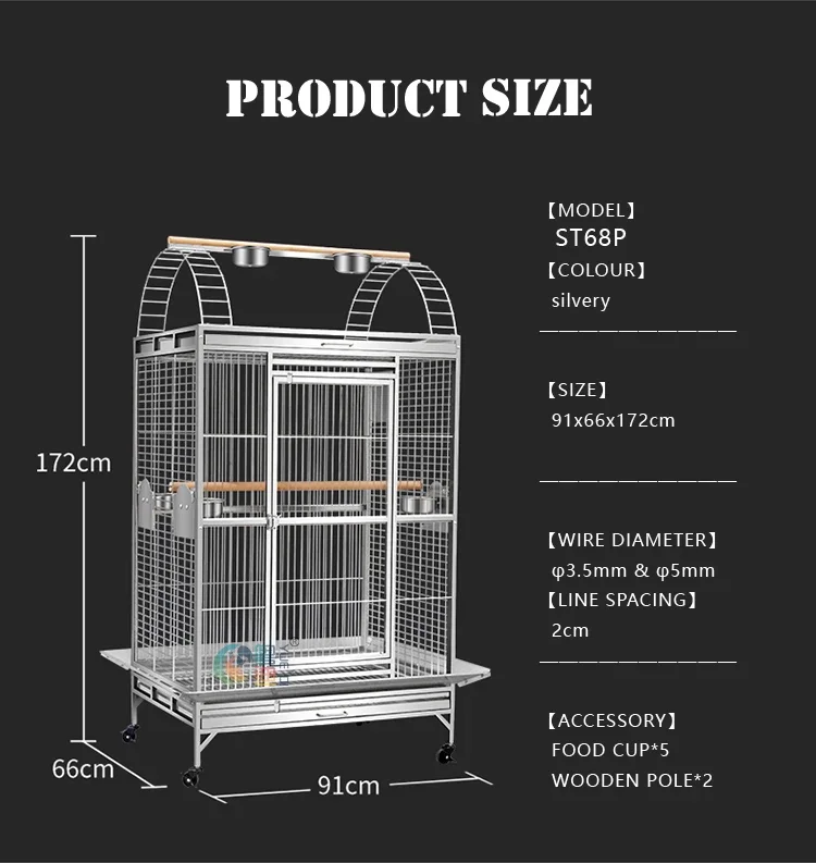 Whole Sale Stainless Steel Good Function Door Lock System Large Parrot Cage