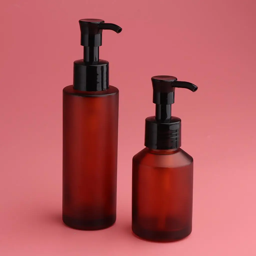 of 2Pcs Refillable Glass Pump Bottles for Dispensing Lotions, Shampoos and Massage Oils