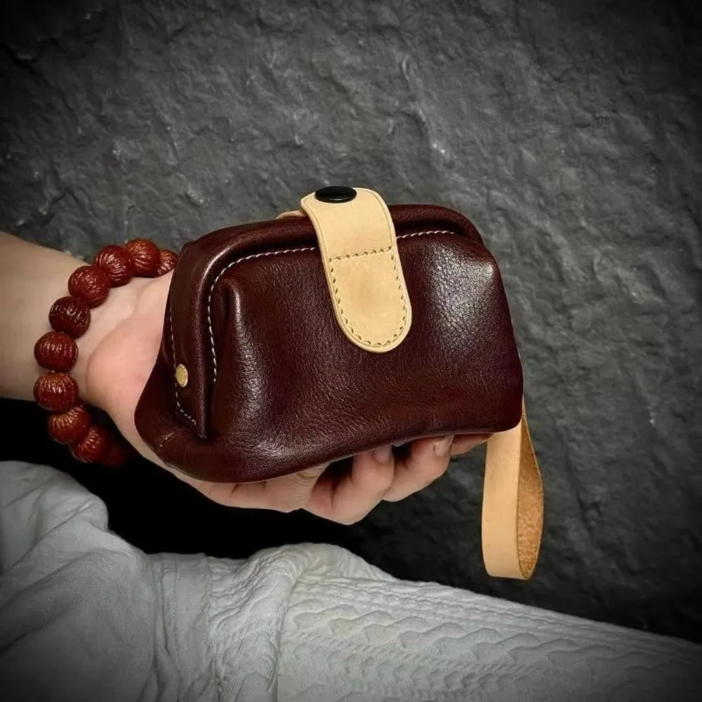 Portable Snap Closure Coin Purse Solid Color Business Vertical Card Holder Wrist Strap Card Holder Wallet Daily