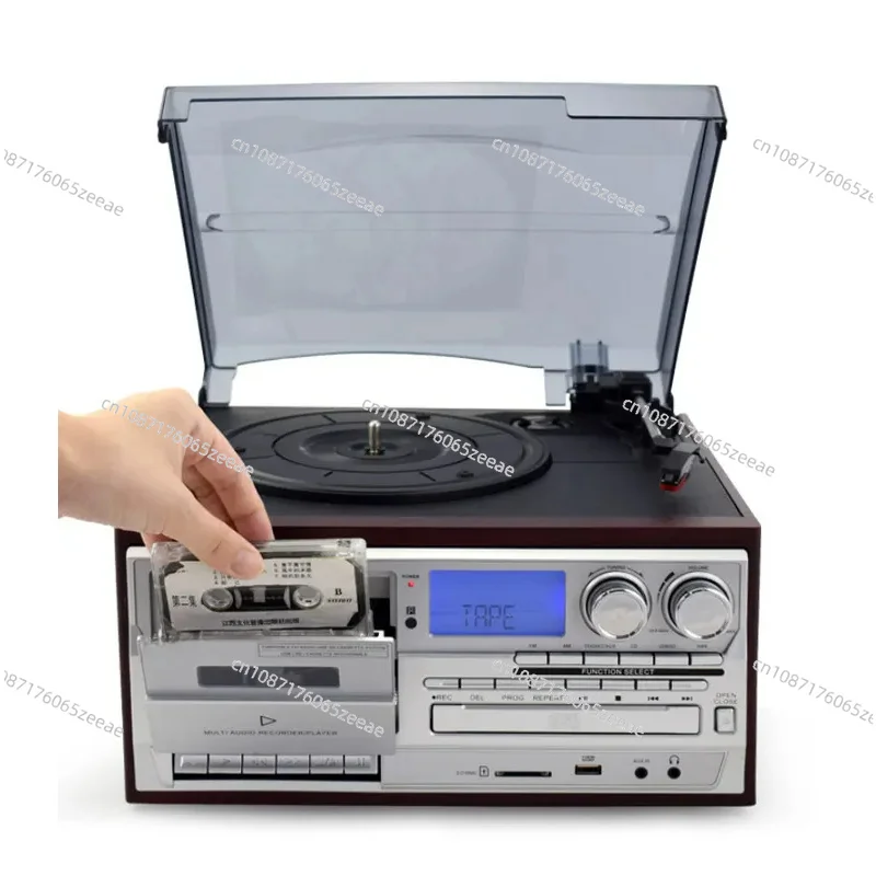 LoopTone 3 Speed Vinyl Record Vintage Turntable CD & Cassette Player AM/FM Radio USB Recorder Aux-In RCA Line-Out