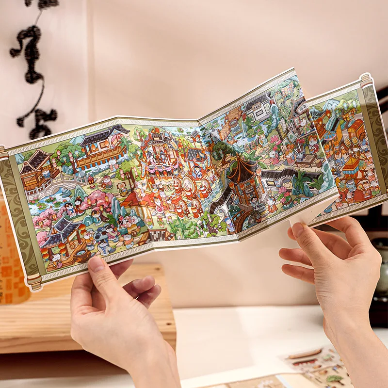 Kawaii  Masterpiece Scroll 3D classic work  Cartoon  animals Landscape Sticker  DIY Pocket Cabin Scene Halloween Children gifts