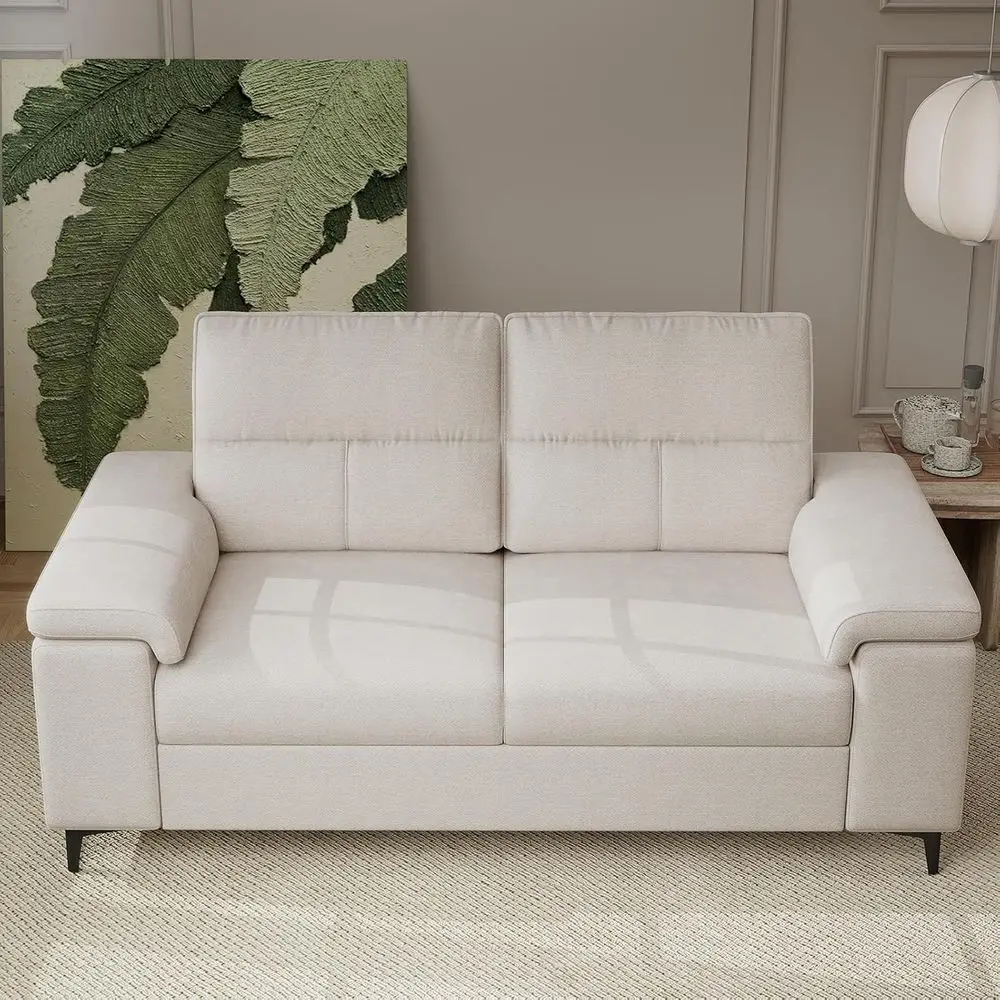 

2-Seater Chenille Loveseat with Deep Seat and Removable Cover, High Leg, Beige