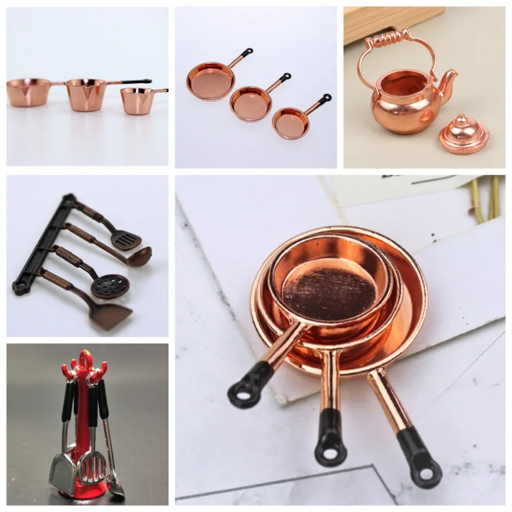 Kettle 1:12 Mini Kitchen Utensils Sets 1:12 Scale Alloy Kitchen Set Mini Cookware Mini Kitchen Cooking Kit Dollhouse Miniatures