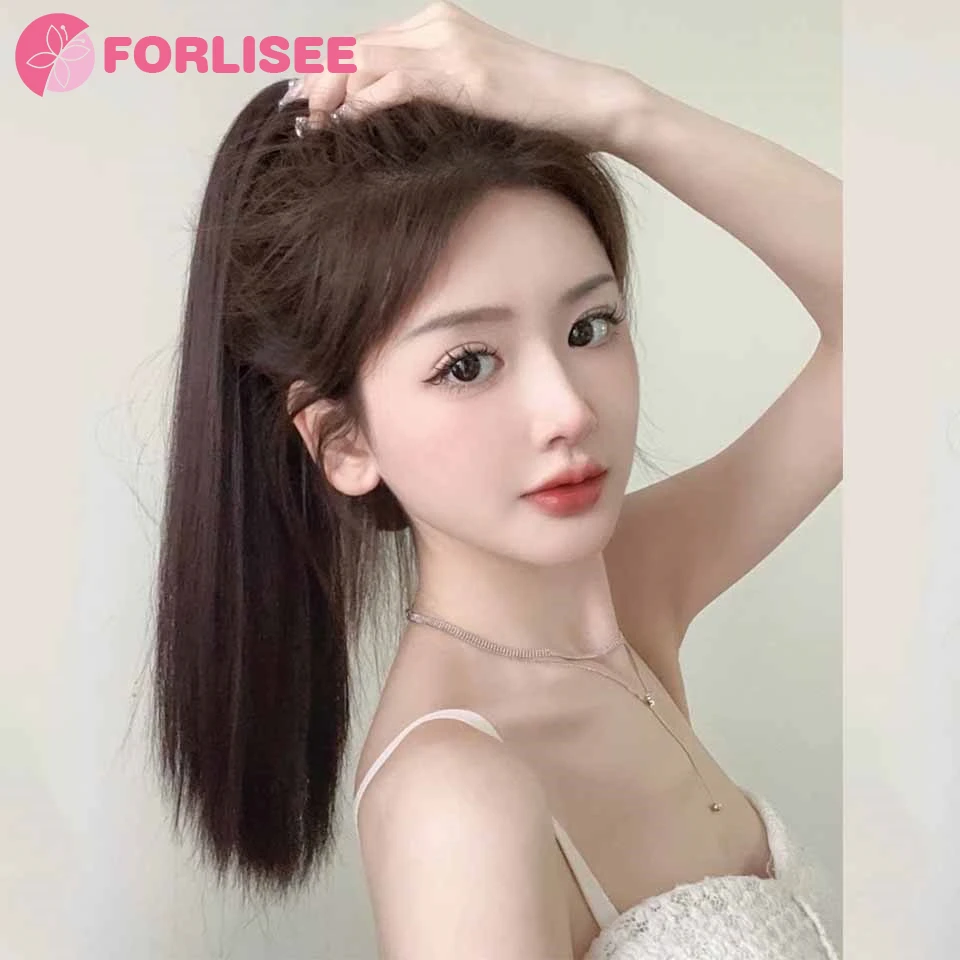 FORLISEE Straight Hair Clip Ponytail Wig Temperament High Ponytail Natural Fluffy Long Straight Hair Ponytail Wig