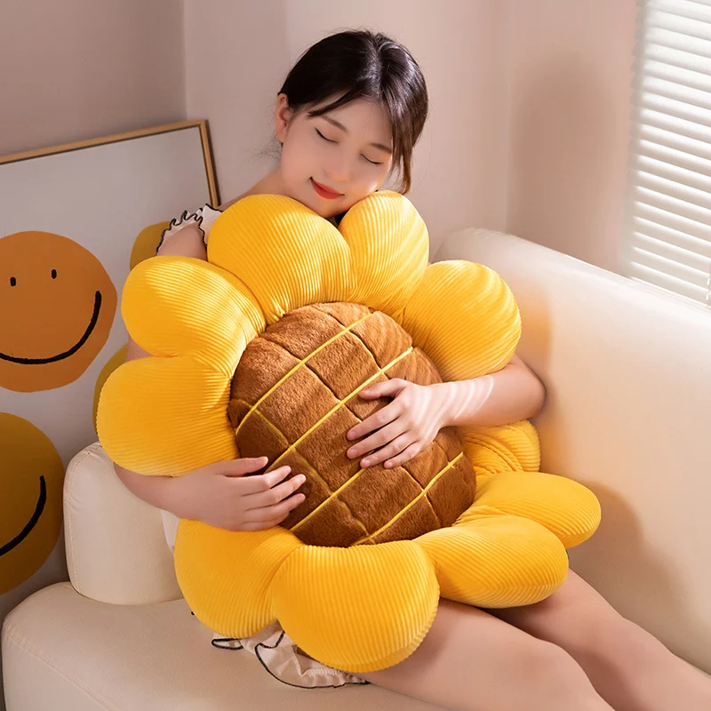 Nice Stuffed Sunflower Plush Plant Seat Cushion Flowers Decor Pillow Props For Sofa Chair Indoor Floor Girls Gift