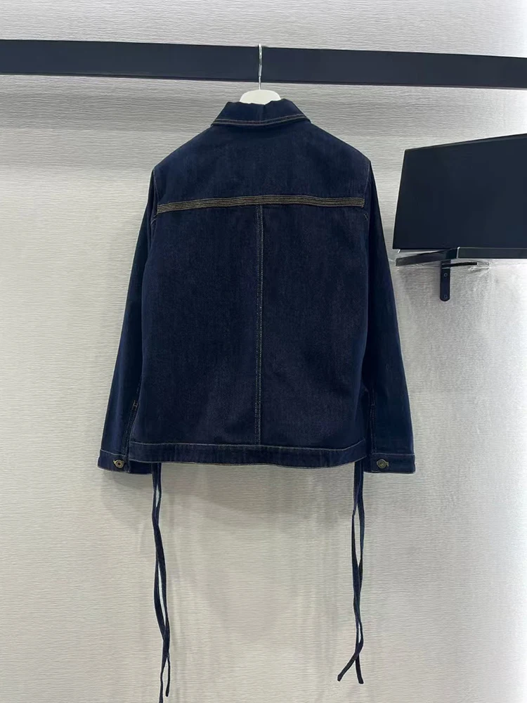 Manteau en denim irrégulier deux pièces pour femme, patchwork d'eau de lavage, poche en cuir, jupe A-word, costume de mode vintage, printemps, nouveau, 2025