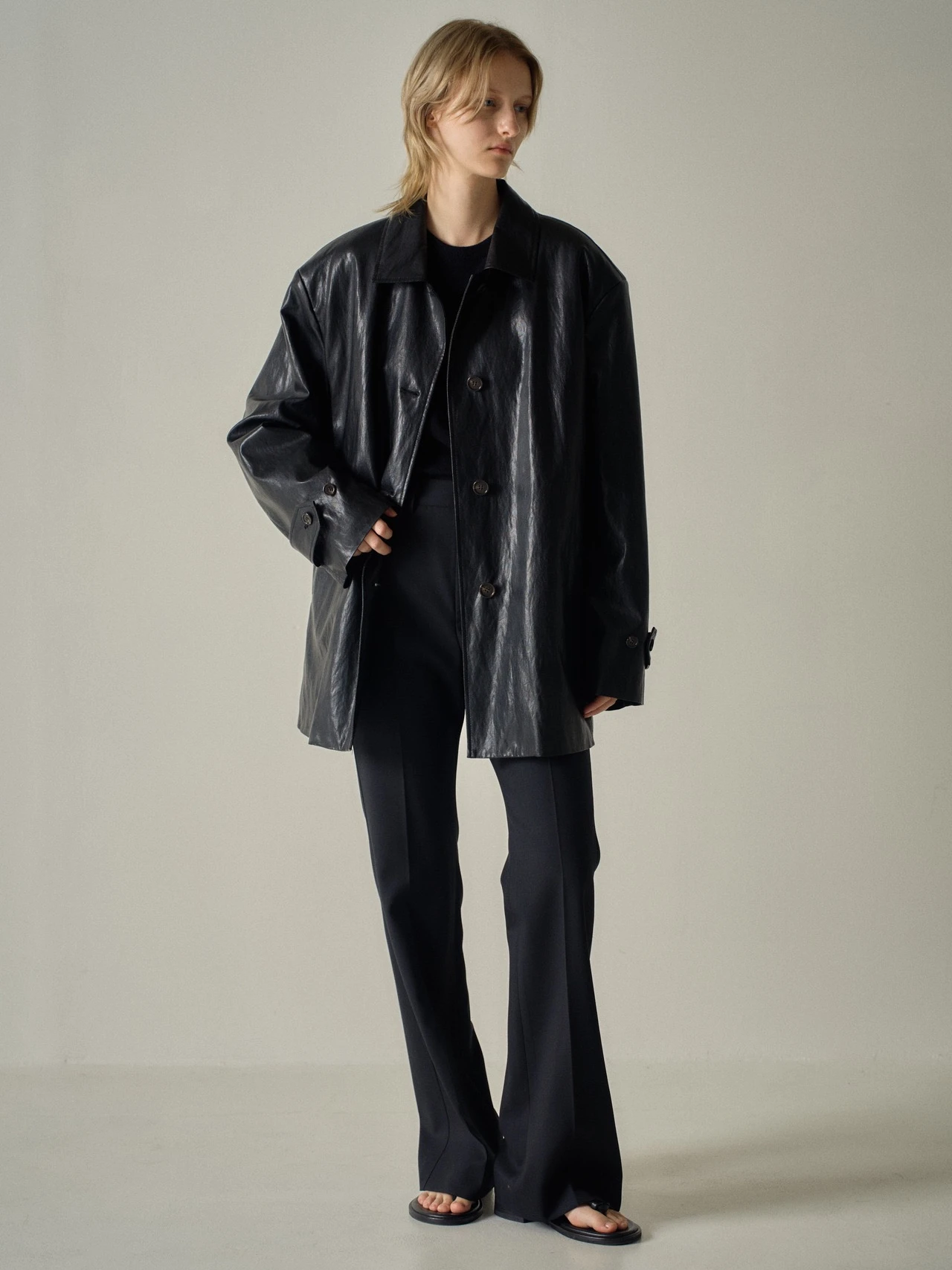 Mat Sle Vintage Jaet femmes simple bouton Long Sve PU manteau en cuir trajet Sle mi-long vêtements d'extérieur