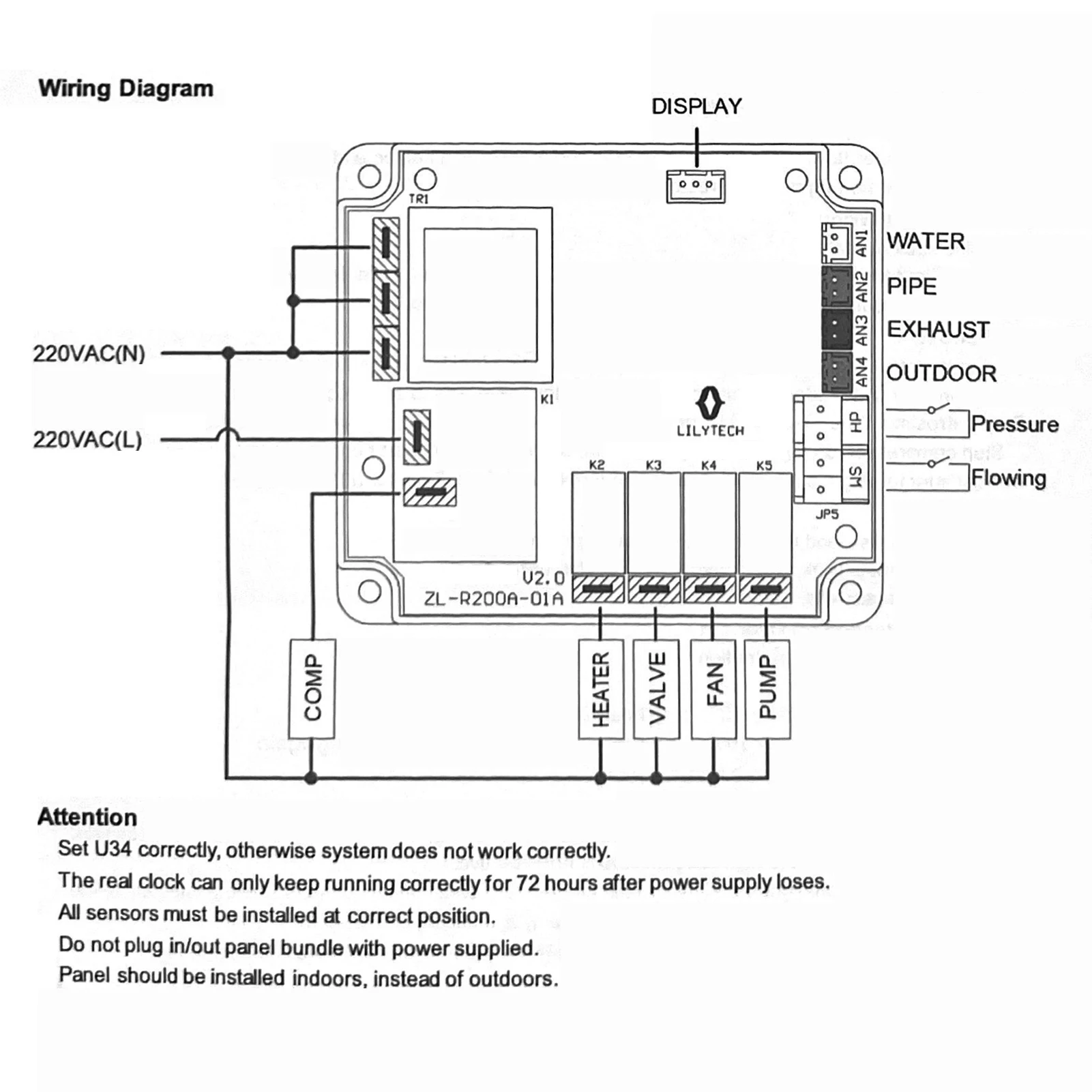 ZL-R200A Universal Air Source Heat Pump Water Heater Controller Heat Pump Air To Hot Water Heating Controller with Sensors