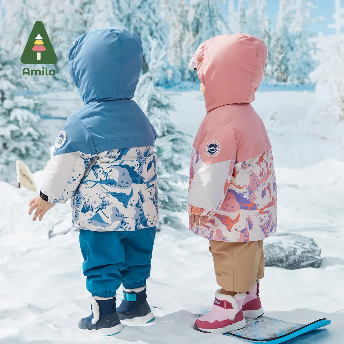 Baby\'s Snow Wear 2024, зима, новинка 2024, модное трехслойное защитное пальто для мальчиков и девочек, повседневная теплая верхняя одежда