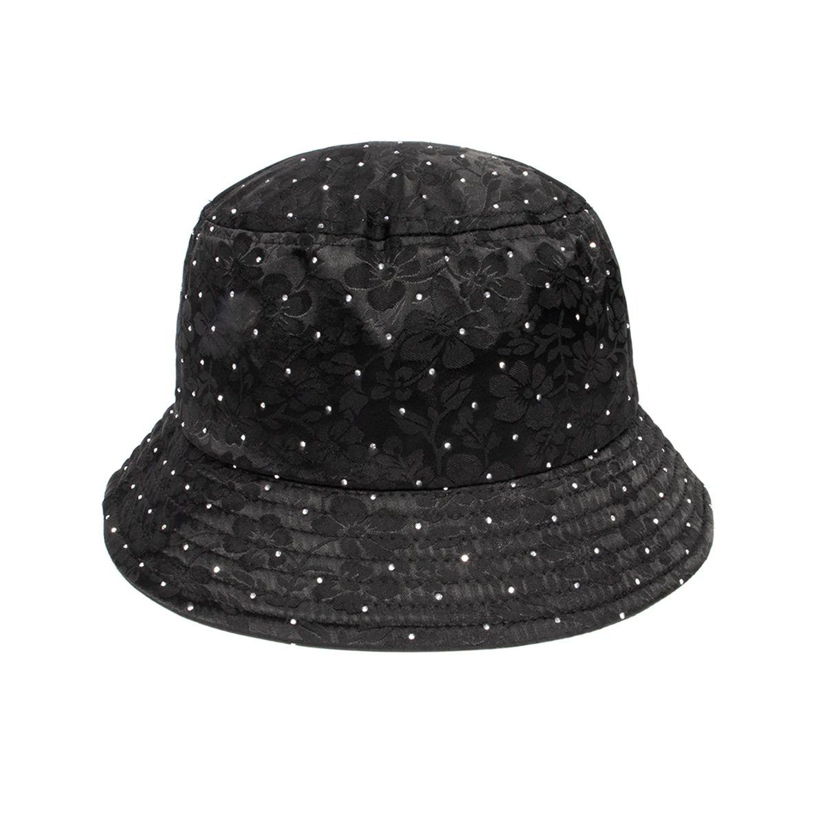 Eleganter Schwarzer Damen-Hut mit Strass, Lässiger Fischerhut, Sommer- und Frühlings-Blumen-Bucket-Hat