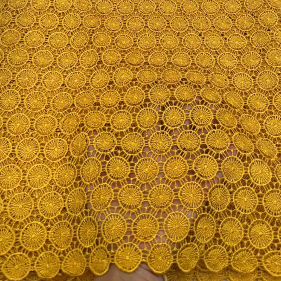African Water Soluble Lace Fabric Grid Floral Embroidery Guipure Cord Lace Nigerian Double Layer Hollow Mesh for Women Dress