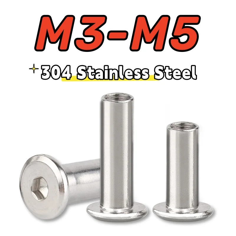 1-50pcs M3 M4 M5 M6 M8 M10 304 Stainless Steel Large Flat Hex Hexagon Socket Furniture Rivet Furniture Connector Insert