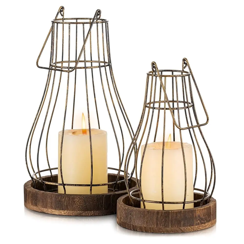 

Lantern Farmhouse Home Decor - Rustic Candle Holders Decorative Lanterns For Candle Living Room Kitchen Dining Coffee Table