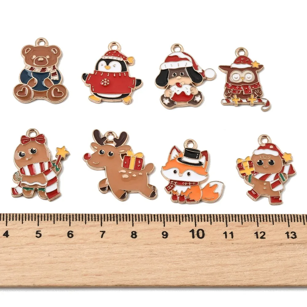 Kitbeads 80pcs Mixed Christmas Dog Brown Enamel Charms Alloy Reindeer Penguin Pendants for DIY Bracelet Necklace Jewelry Making