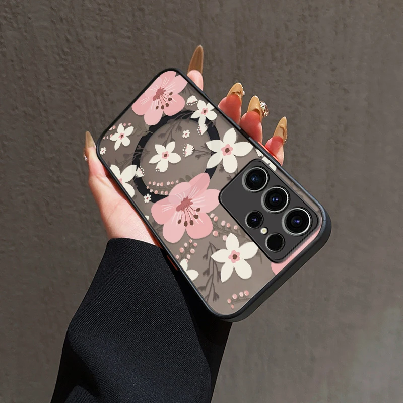 حافظة هاتف غير لامعة لهاتف سامسونج جالاكسي S25 S24 S23 S22 Ultra S23 FE Plus S20 زهرة لغطاء شحن لاسلكي مغناطيسي Magsafe