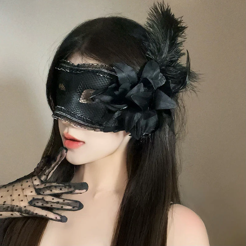 Mulheres de luxo meia máscara com lantejoulas flores pena traje acessórios festas temáticas halloween sexy baile cosplay carnaval preto