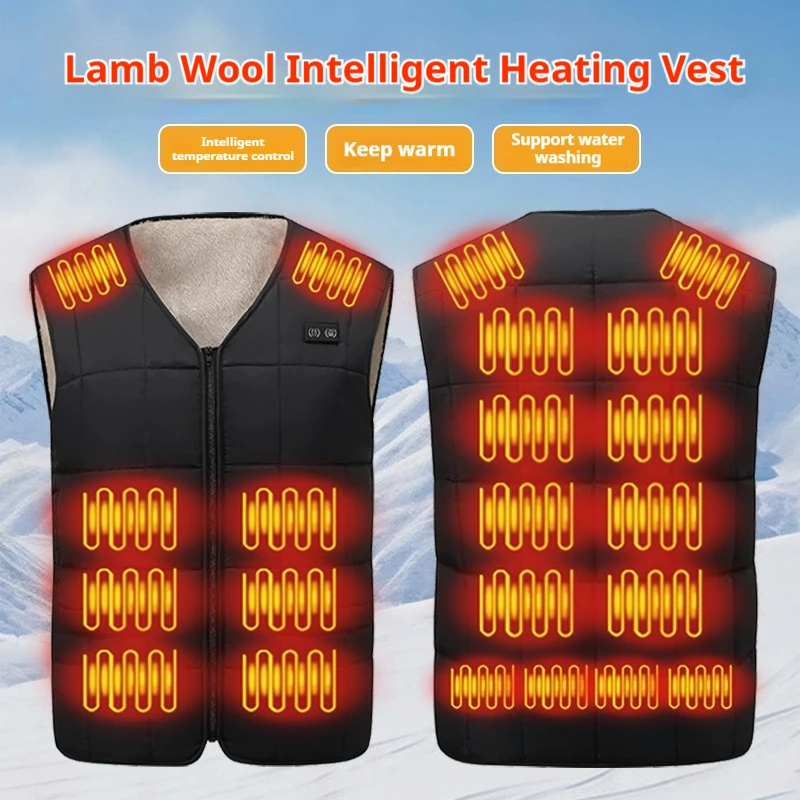 Winter Lamb's Wool Heated Vest for Men USB Electric Heating Jacket Smart Temperature Control Winter Thermal Warm Vest Hunting