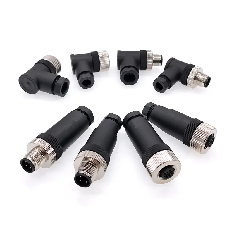 Sensor Connector M12 Waterproof Male&Female Straight&Angle Screw Threaded Plug Coupling 4 5 8 Pin A Type