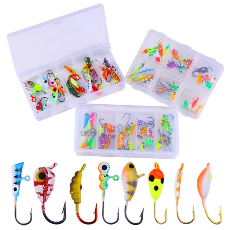25PCS-40PCSIce الصيد الطعم إغراء الجذر الصيد هوك عين السمكة مضيئة تجنب العوائق مكافحة هوك أسفل الرصاص رئيس هوك مايكرو لذلك