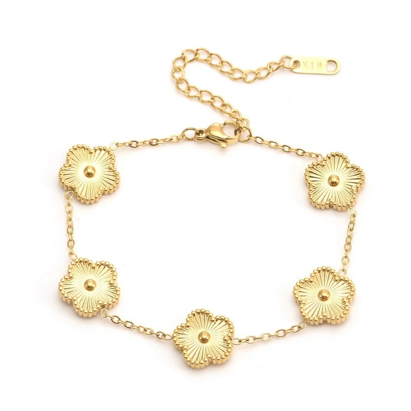 Pulseras EVISPOL Lucky Clover para Mujer, Joyería con Flores de Doble Cara, Regalos, Pulsera de Acero Inoxidable, Pulseras Chapadas en Oro para Hombre