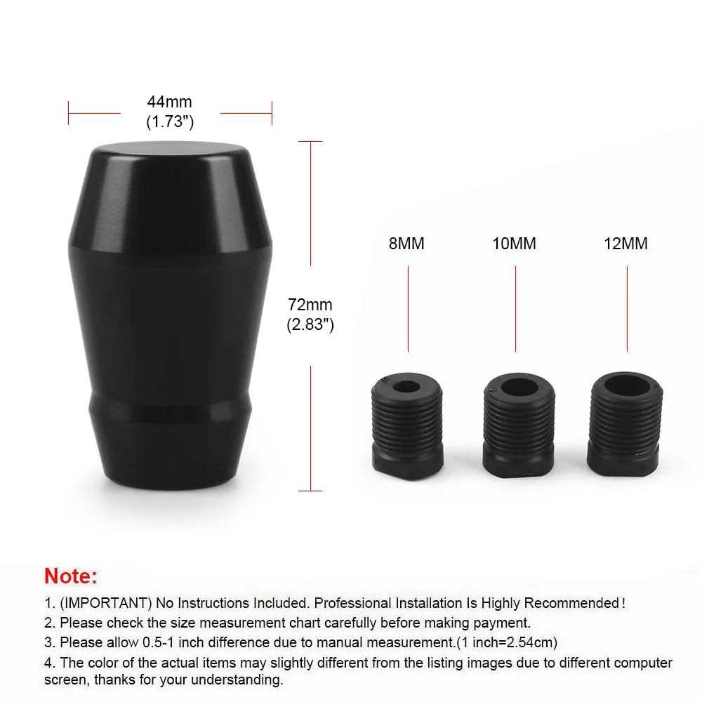 72mm Car Aluminium Gear Shift Knob Thick Waist Shift Head Knob M8 M10 M12 With Adapters 4 Colors