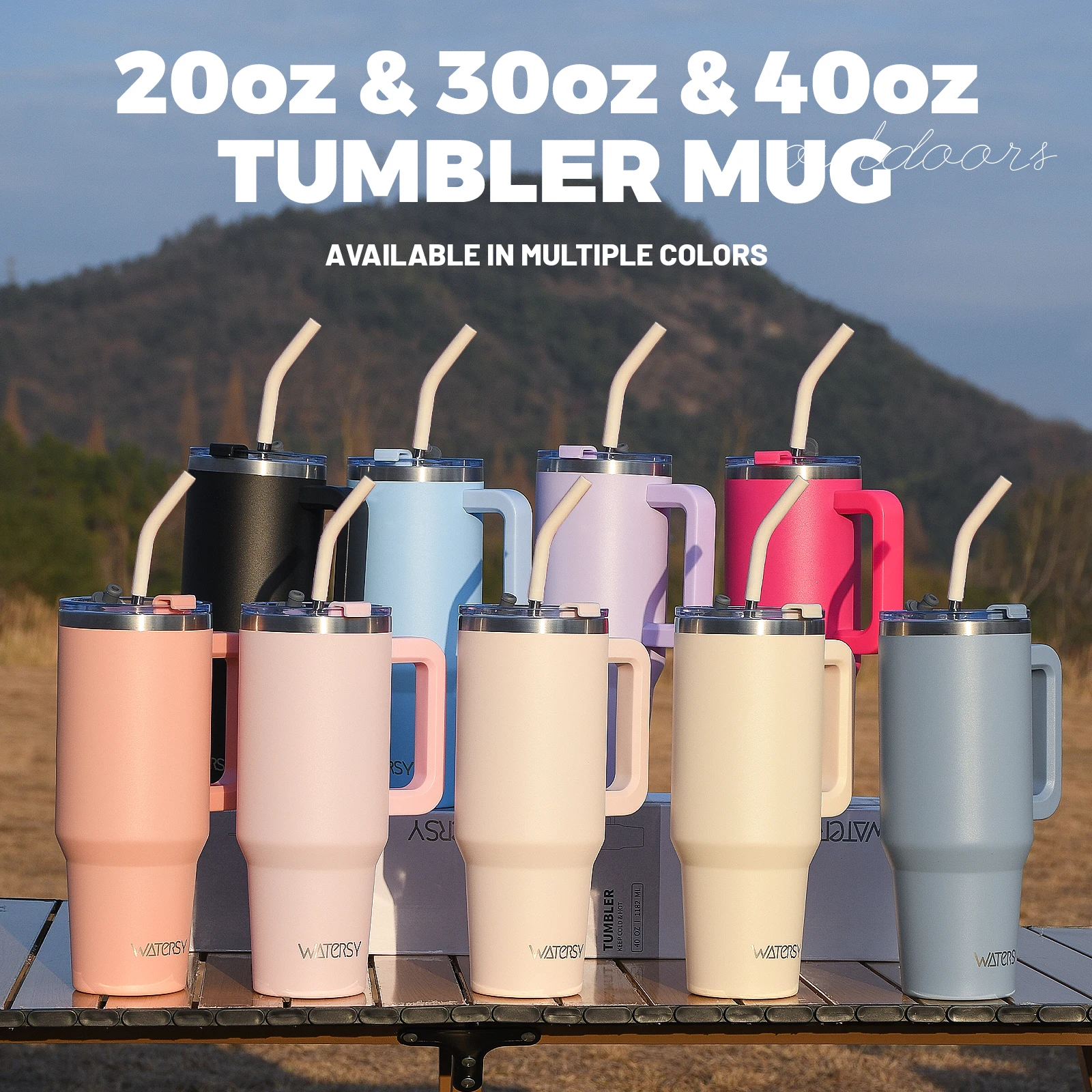 

WATERSY 20oz/30oz/40oz Tumbler with Handle & Straw Large Capacity Insulated Cup, 304 Stainless Steel Vacuum Thermal Mug