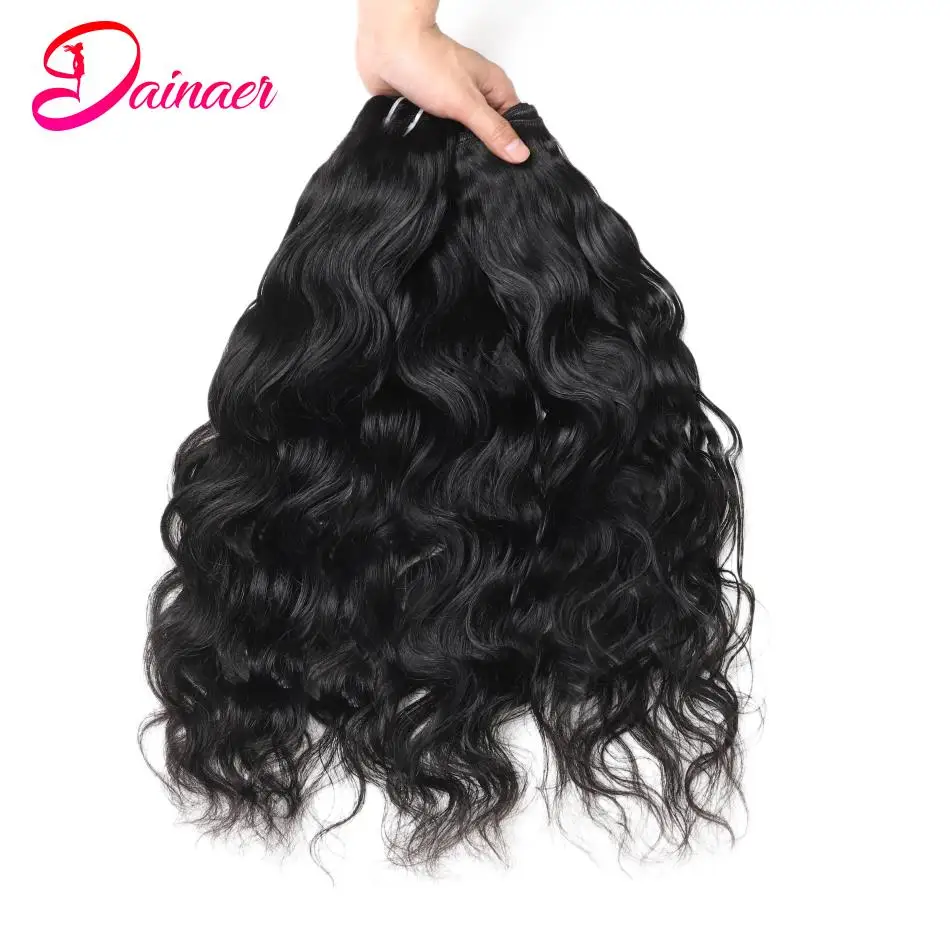 Extensiones de Cabello peruano con ondas naturales para mujer, mechones de cabello 100% humano, Color Natural, extremo grueso, 8-30 pulgadas, lote de 3 unidades