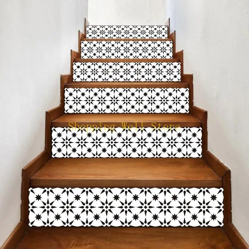 KX4B 6Pcs Dazzling Tile Floor Stair Stickers Bathroom Kitchen Decoration Waterproof
