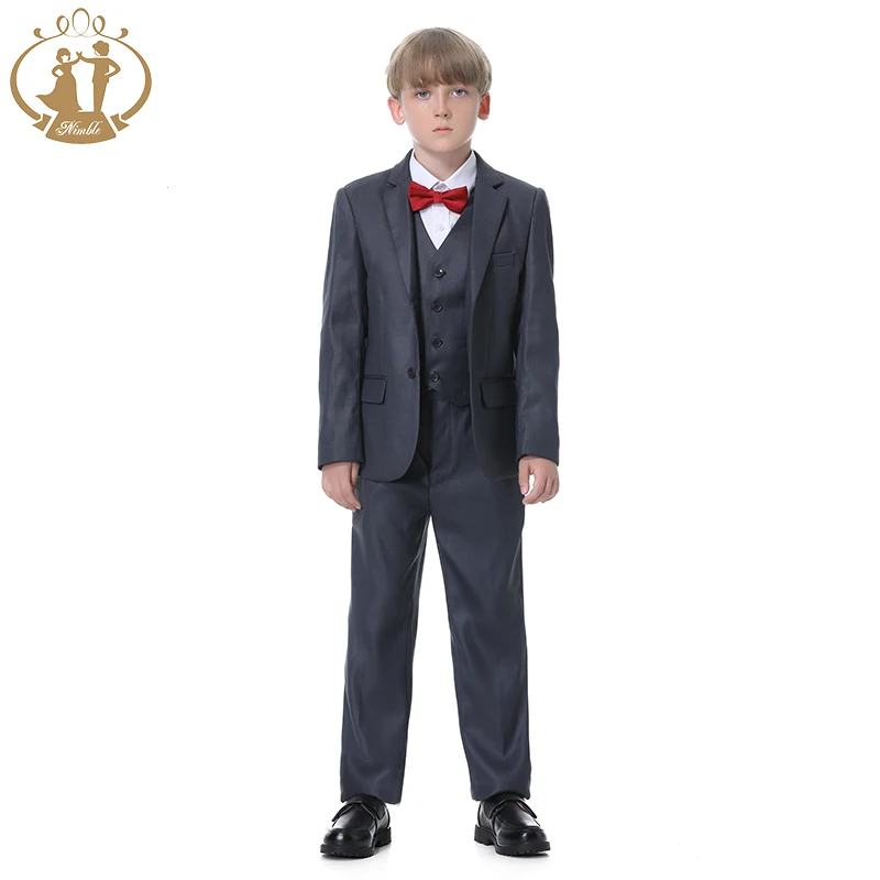 Boys Dark Grey Wedding Suit Kids Formal Blazer Clothing Set Gentleman Children Day Graduation Chorus Performance Dress Costume