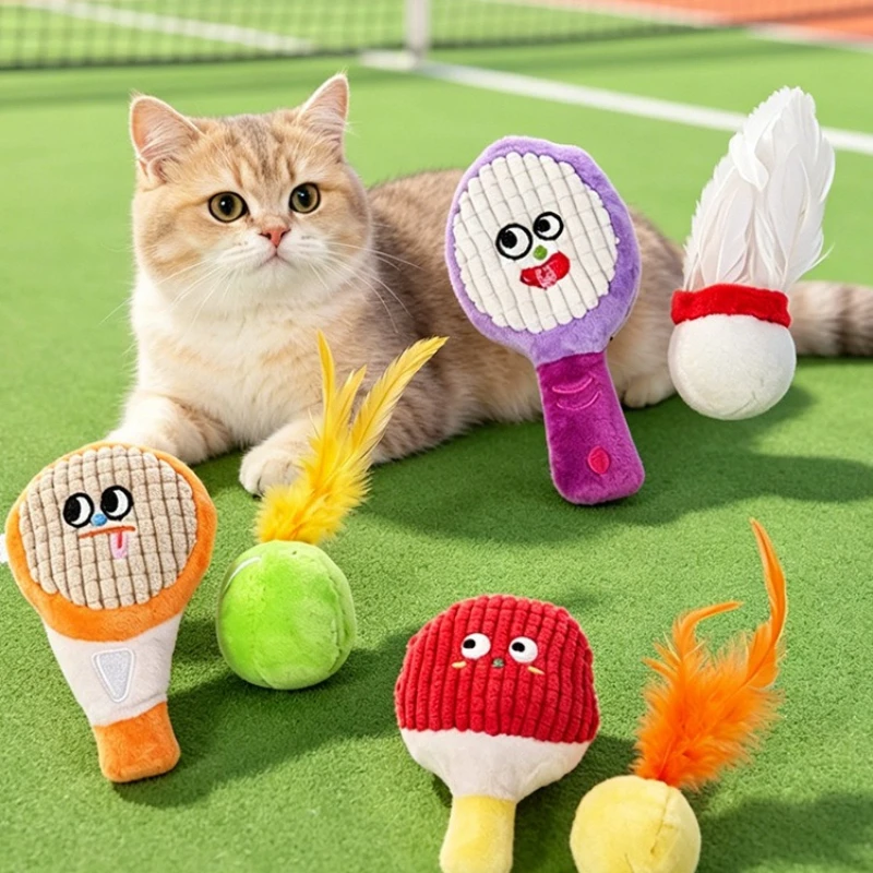 Cat Chew Plush Crinkly Paper Toy Feather Chew-resistant Plush Racket Kitten Toy Teeth Grinding Interactive Cat Toy Supplies