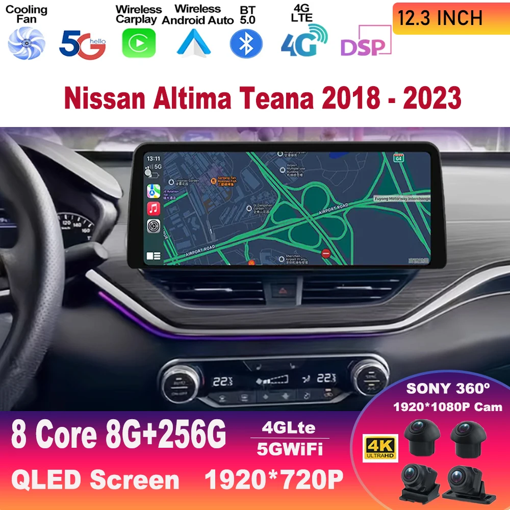 

12,3 дюймовая Android 13 Автомобильная магнитола для Nissan Altima Teana 2018 - 2023 мультимедийный видеоплеер GPS-навигация для Carplay Автомобильная стереомагнитола