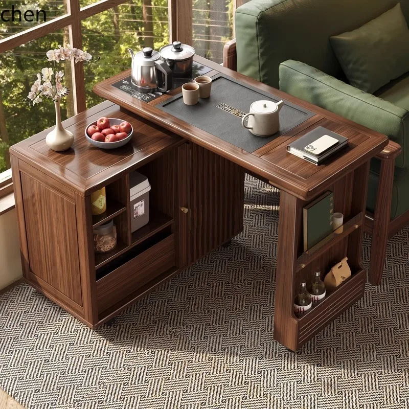LYY  Solid Wood Rotating Tea Table and Chair Living Room Balcony Leisure Multi-Functional Tea Room Tea Cabinet
