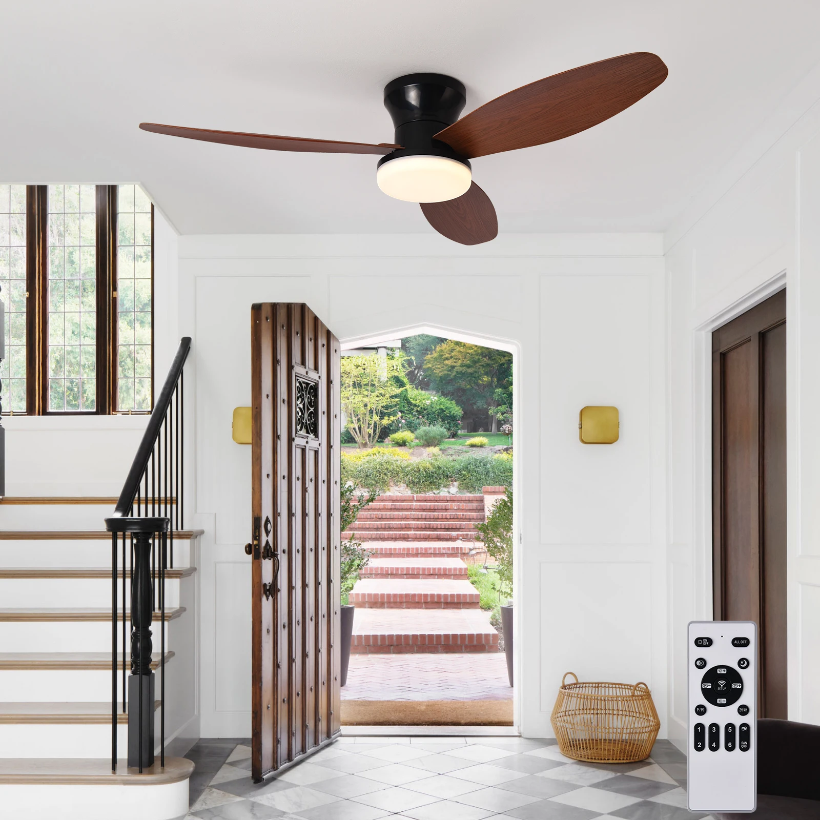 Ceiling Fan with Light 3 Colors, 6 Speeds, Timing, Ceiling Fan with Remote Control 3 Blades for Kitchen Bedroom Dining Room