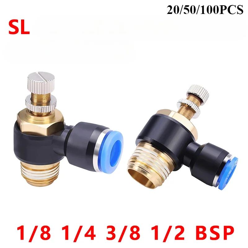 20/50/100PCS Air SL 1/8 1/4 3/8 1/2 Speed Control adjustable Pneumatic Fitting Throttle Valve Controller 4 6 8 10mm Hose Tube