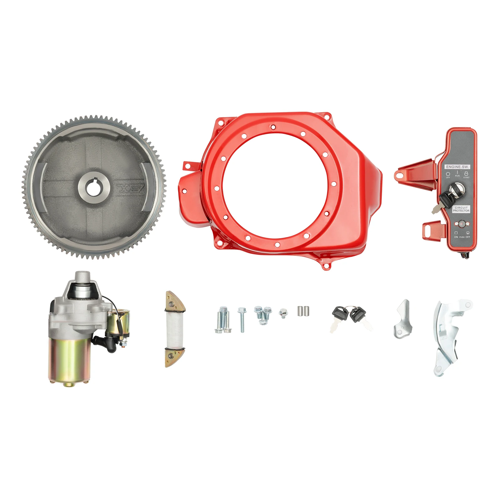 Elektrische Start Vliegwiel Startmotor Kit met Sleutelschakelaar Doos en Spoel voor HONDA GX160 5.5HP GX200 6.5HP/GX340 11HP GX390 13HP