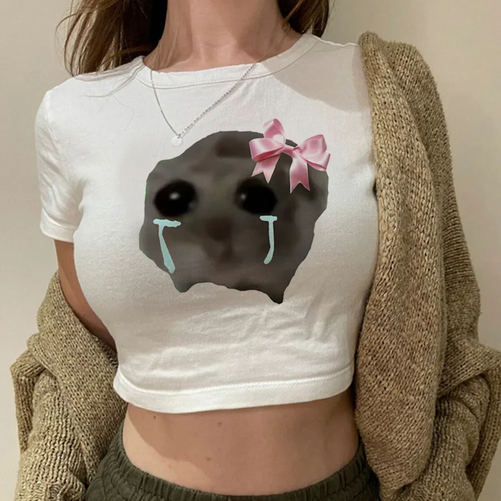 Sad Hamster vintage streetwear  hippie  crop top girl 2000s graphic  cute gothic  cropped