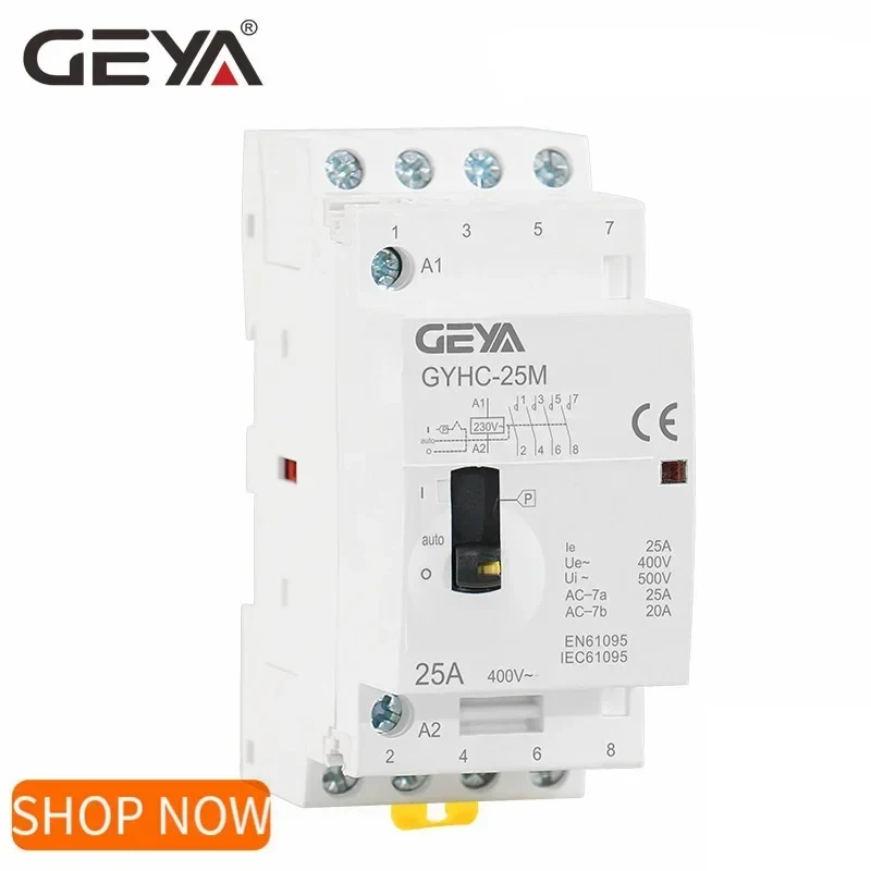 GEYA GYHC Manual Contactor 4P 25A 4NO 2NO2NC 220V/230V Din Rail Household AC Modular Contactor 50/60HZ