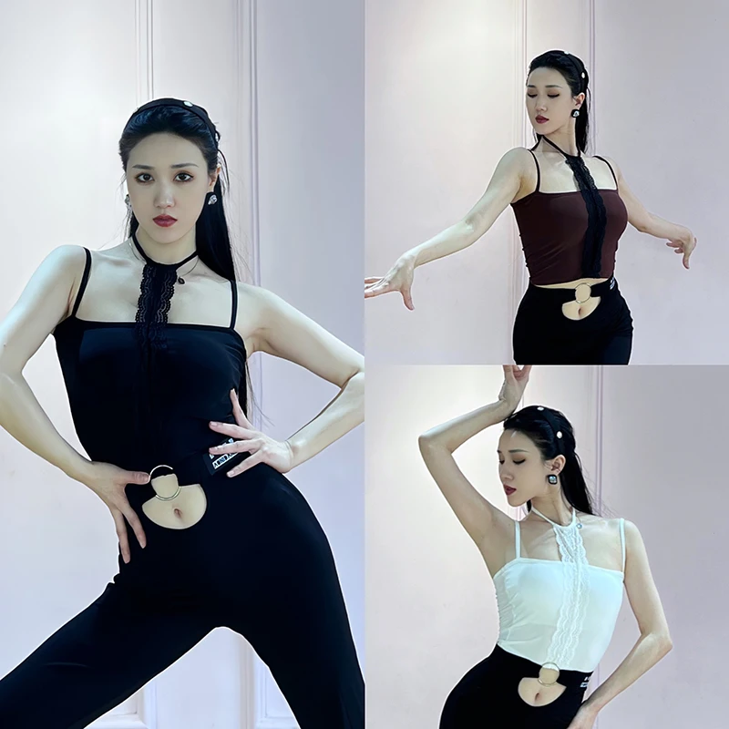 

2023 New Latin Dance Tops For Women Lace Stitching Vest Samba Chacha Tango Dress Female Adult Latin Practice Clothes DQS13837