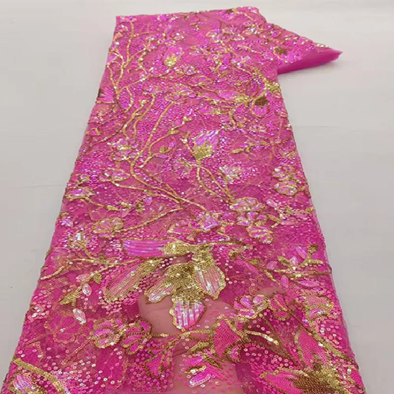 

Премиальная нигерийская французская сетчатая кружевная ткань, 5 ярдов, африканская сетка с блестками, тюль для роскошных свадебных платьев, шитье для свадебной вечеринки, Coutur