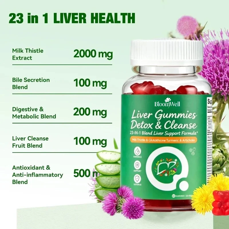 2000mg Milk Thistle Gummies with Dandelion Roots - Liver Cleansing Supplement, 60 Gummies